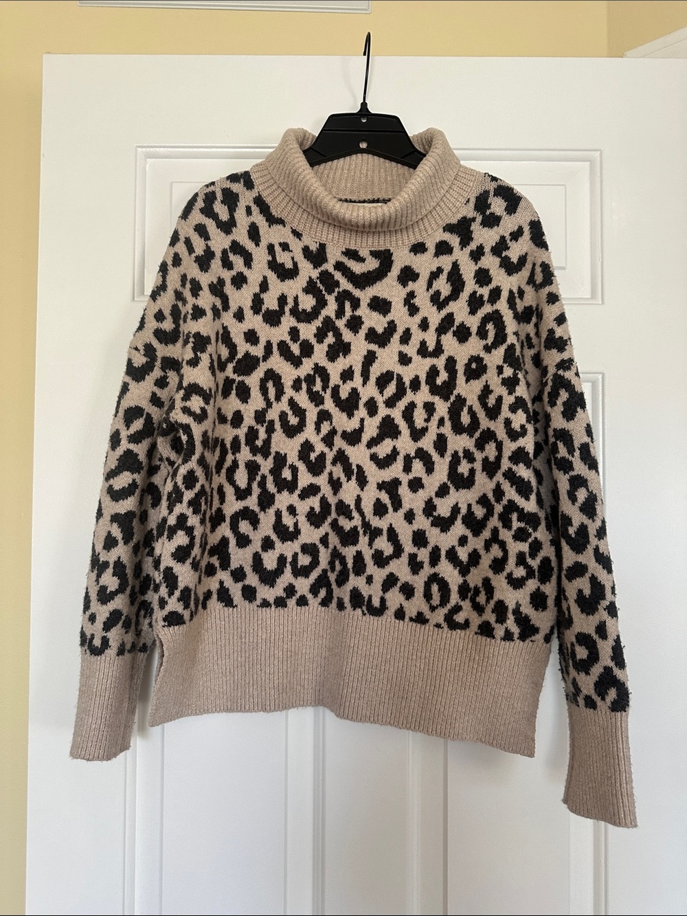 Beige Leopard Print Turtleneck Sweater - Women's